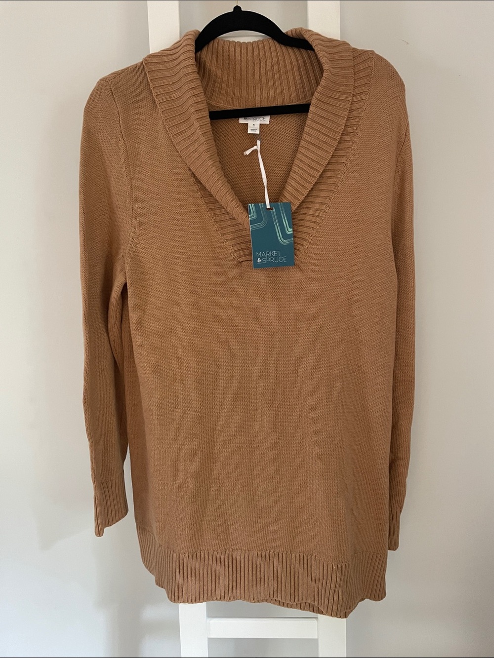 Market & Spruce Women's Camel Shawl Collar Pullover Sweater